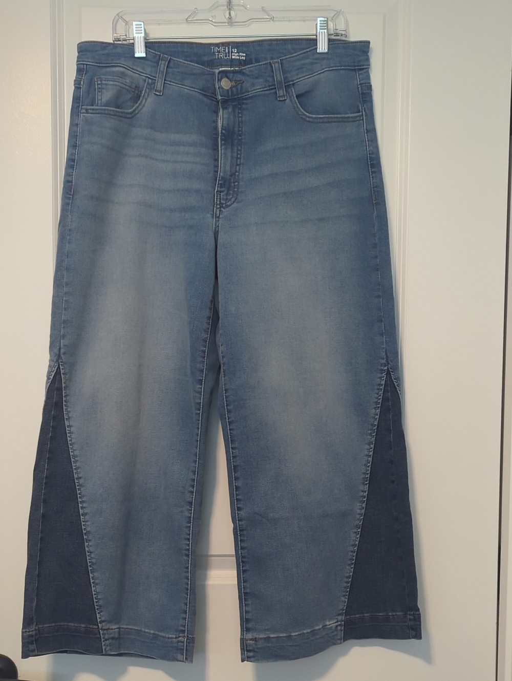 Time and Tru Two-Tone Ankle Crop Wide-Leg Jeans - Light Blue & Dark Blue